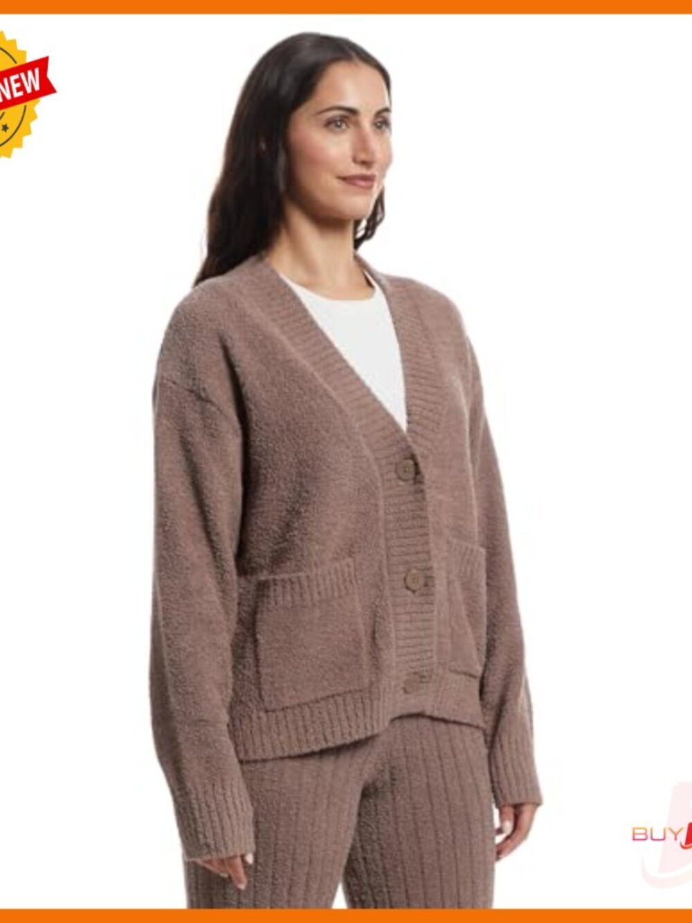 Soft Recycled Polyester Cardigan Button Front Layering Sweater - Picture 2 of 5
